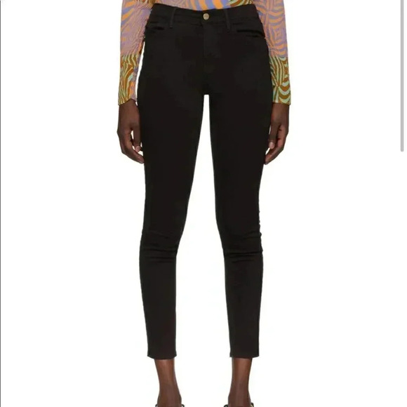 FRAME denim | Black 'Le Skinny High' Jeans in  Film Noir - Picture 1 of 15
